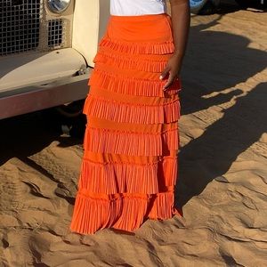Tiered Orange Maxi Skirt